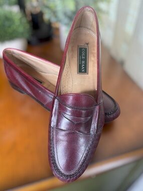 Cole Haan Men's Burgundy Leather Penny Loafers - Deep Wine